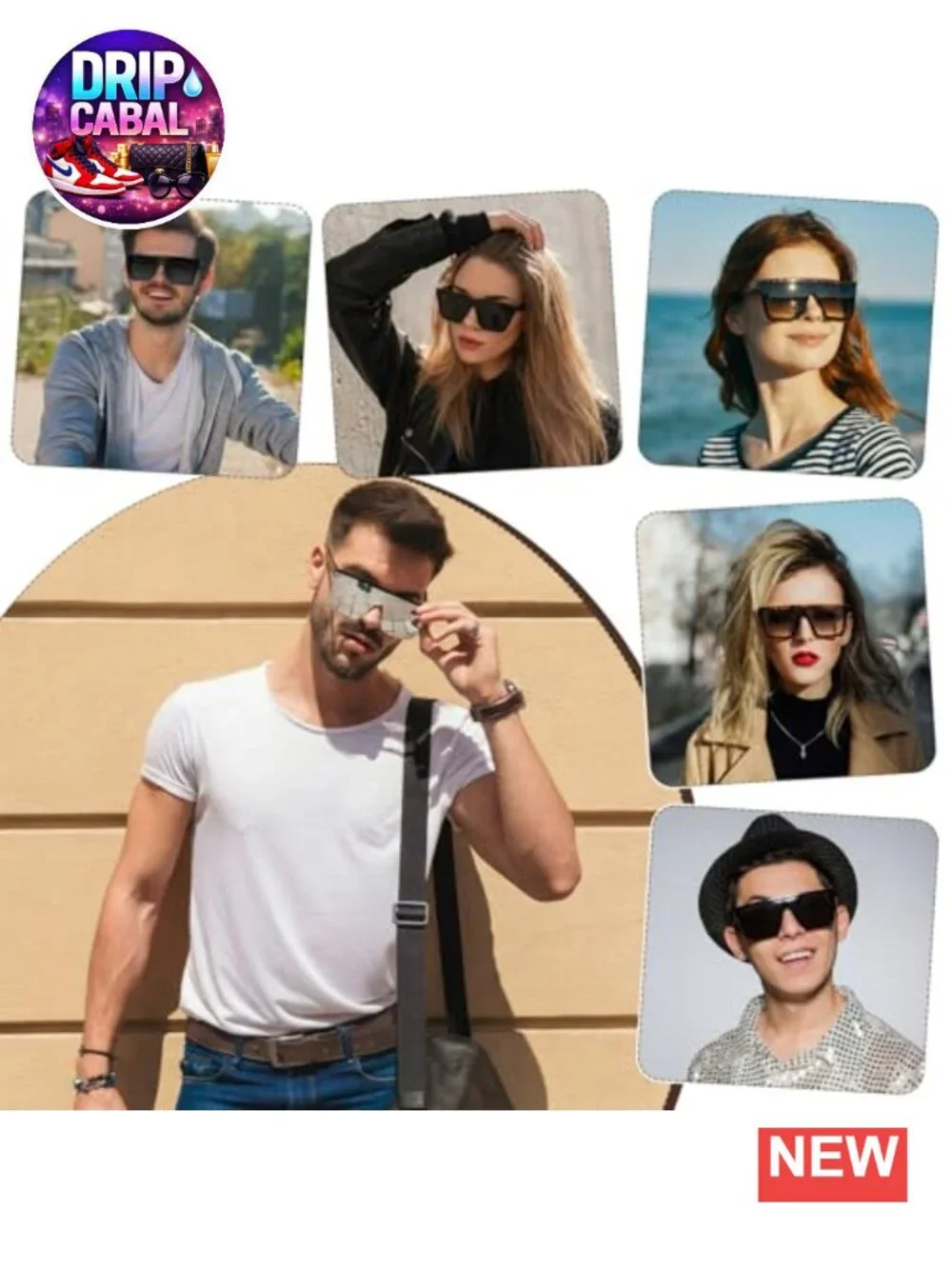 Square Oversized Sunglasses 4 Pairs UV400 Protection Lightweight Plastic
